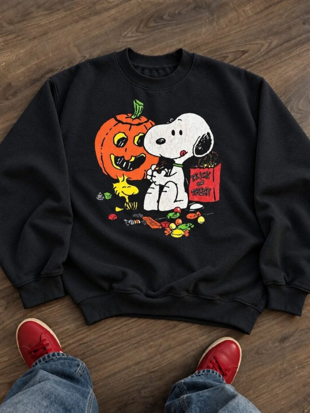 Snoopy Halloween Pumpkin Graphic Sweatshirt Black Unisex